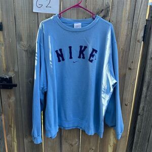 Vintage Nike Spellout with center swoosh Crewneck Sweatshirt Blue Unisex Size 2X